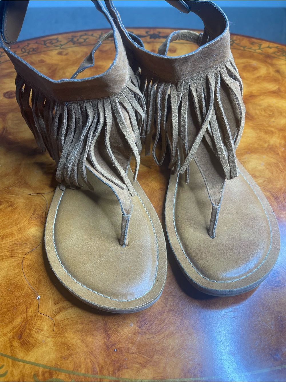 Women’s Brown Fringe Thong Sandals